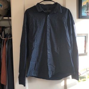 Navy blue patterned button up shirt